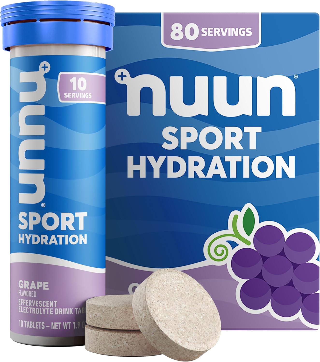 Nuun Sport Electrolyte Tablets - Grape Flavor, Dissolvable Drink Mix with 5 Essential Electrolytes, Vegan & Non-GMO, 8 Pack