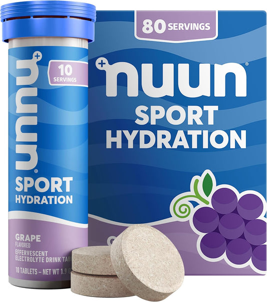 Nuun Sport Electrolyte Tablets - Grape Flavor, Dissolvable Drink Mix with 5 Essential Electrolytes, Vegan & Non-GMO, 8 Pack