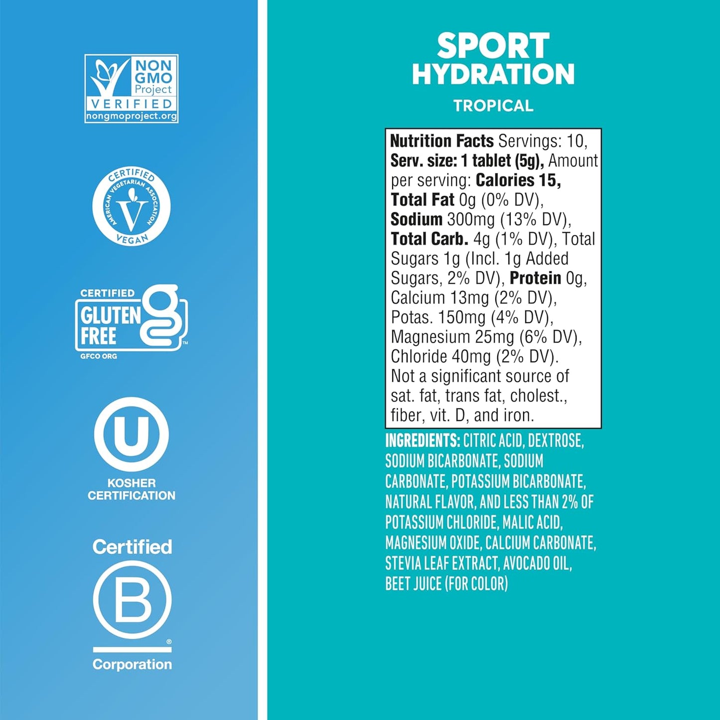 Nuun Sport Electrolyte Tablets - Tropical Flavor, Dissolves in Water, Hydration with 5 Essential Electrolytes, 1g Sugar, Vegan, Non-GMO - 8 Pack (80 Servings)