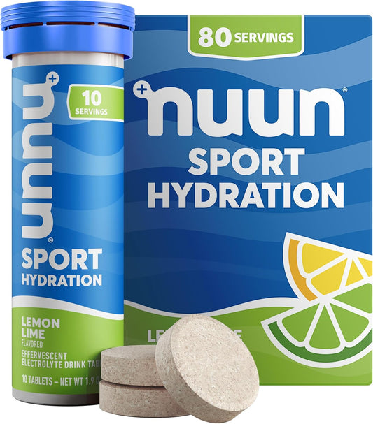 Nuun Sport Lemon Lime Electrolyte Tablets - Dissolvable Hydration Drink Mix with 5 Essential Electrolytes, 1g Sugar, Vegan, Non-GMO - 8 Pack