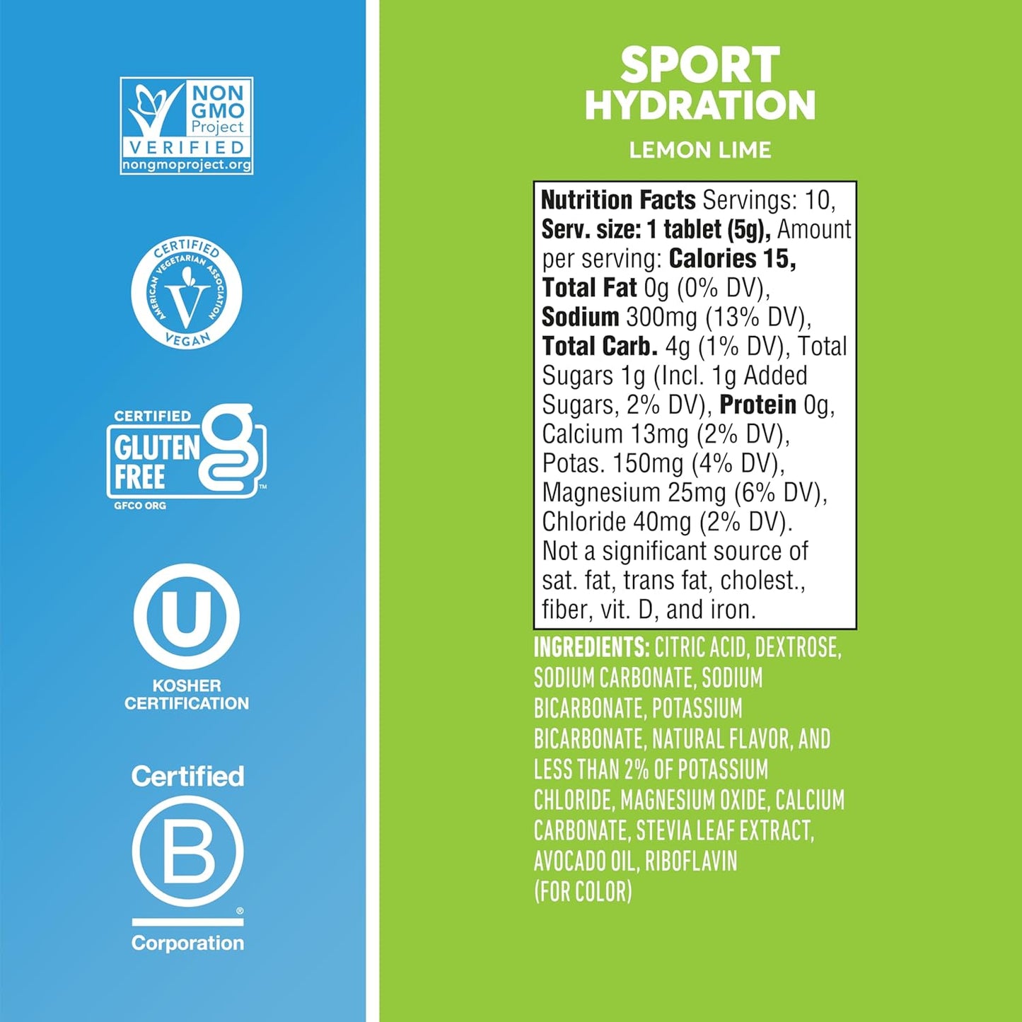 Nuun Sport Lemon Lime Electrolyte Tablets - Dissolvable Hydration Drink Mix with 5 Essential Electrolytes, 1g Sugar, Vegan, Non-GMO - 8 Pack