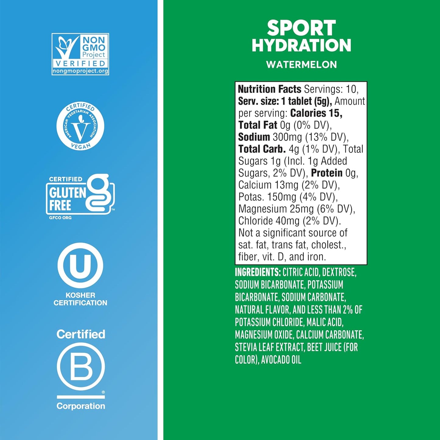 Nuun Sport Watermelon Electrolyte Tablets - Dissolvable in Water, Hydration Drink Mix with 5 Essential Electrolytes, 1g Sugar, Vegan & Non-GMO, 8 Pack