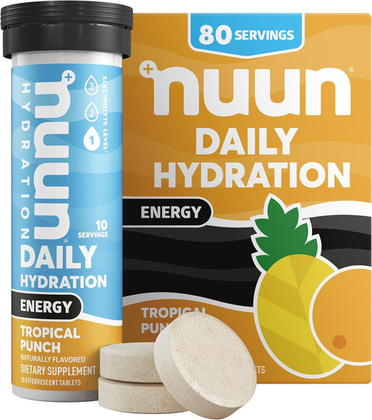 Nuun Tropical Punch Energy Electrolyte Tablets with Caffeine, B Vitamins and Ginseng - Vegan, Non-GMO, 8 Pack
