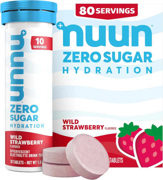 Nuun Zero Sugar Hydration Electrolyte Tablets - Wild Strawberry Flavor, Gluten-Free, Vegan, 80 Servings