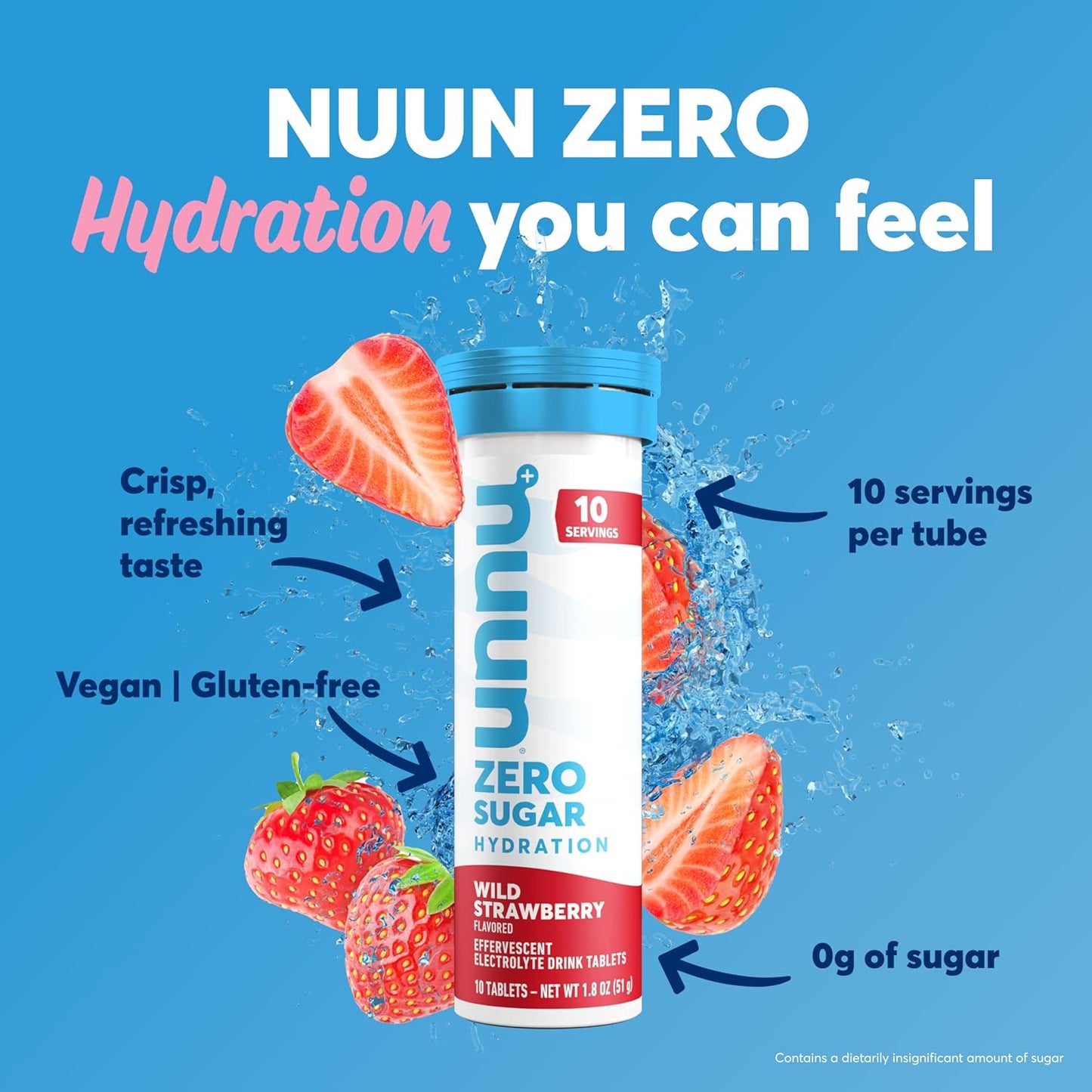 Nuun Zero Sugar Hydration Electrolyte Tablets - Wild Strawberry Flavor, Gluten-Free, Vegan, 80 Servings