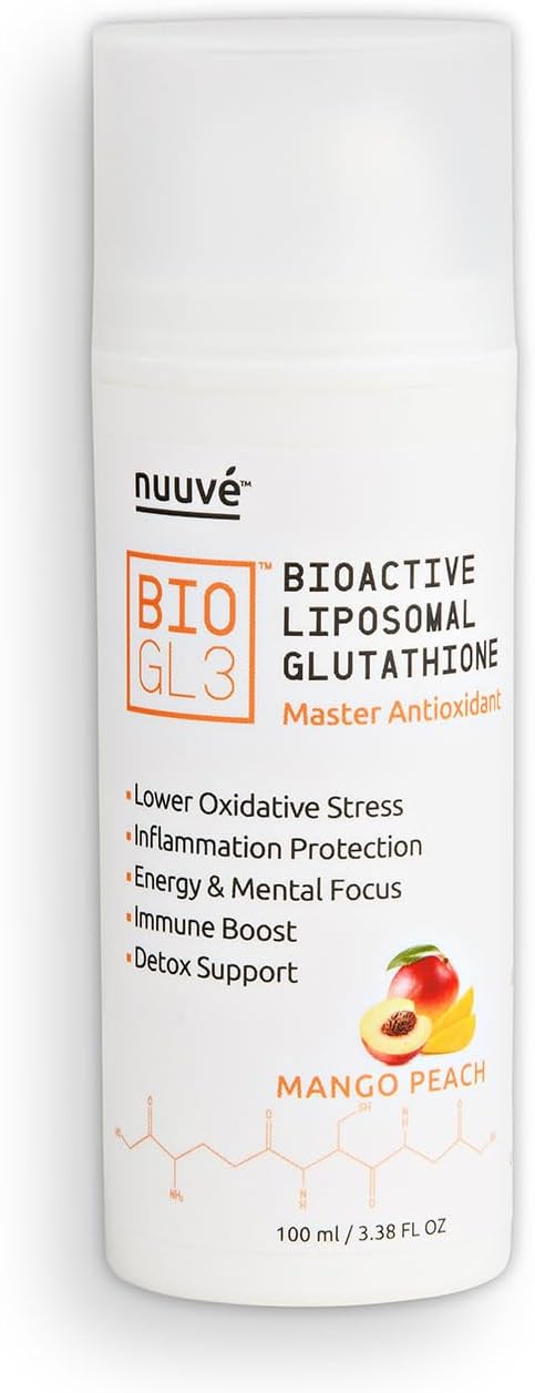 NUUVE BIOGL3 Liposomal Glutathione 446mg - Fast Absorption, Ultra Potent Pure Formula - Reduces Oxidative Stress and Inflammation, Boosts Energy, Supports Detox and Immune System, Enhances Focus