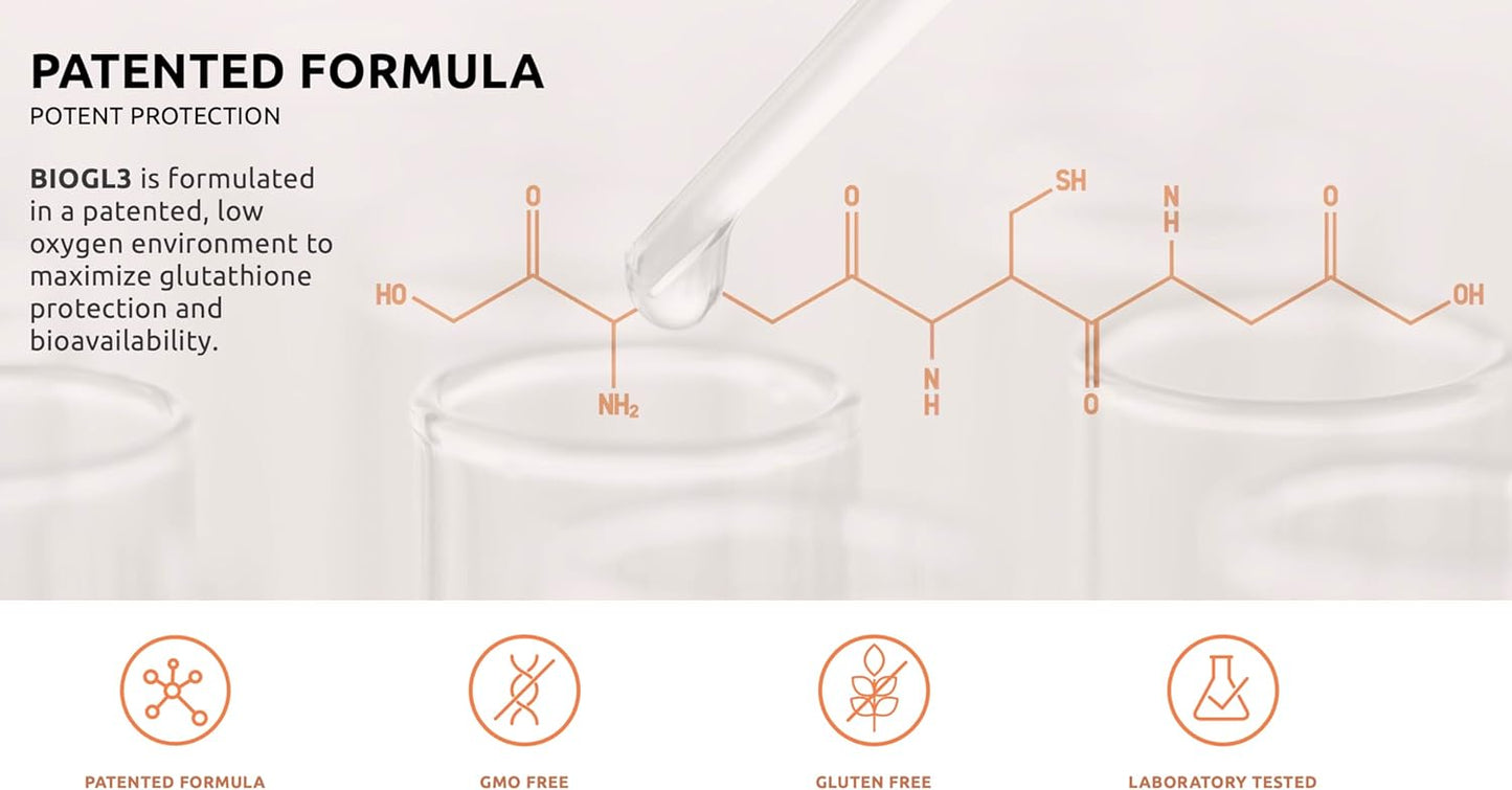 NUUVE BIOGL3 Liposomal Glutathione 446mg - Fast Absorption, Ultra Potent Pure Formula - Reduces Oxidative Stress and Inflammation, Boosts Energy, Supports Detox and Immune System, Enhances Focus