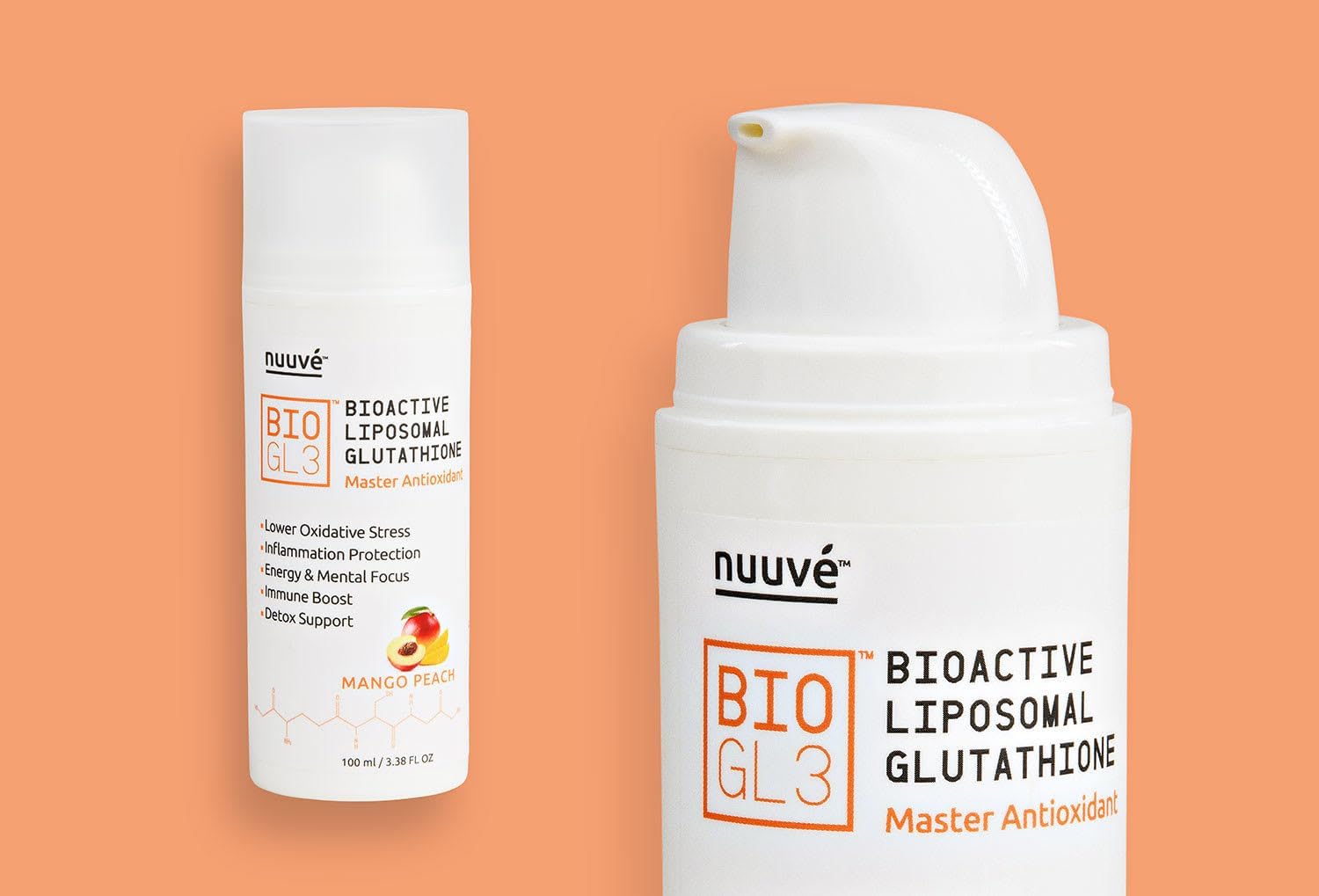 NUUVE BIOGL3 Liposomal Glutathione 446mg - Fast Absorption, Ultra Potent Pure Formula - Reduces Oxidative Stress and Inflammation, Boosts Energy, Supports Detox and Immune System, Enhances Focus