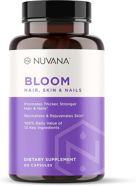 Nuvana Bloom Biotin 5000mcg with Hyaluronic Acid and Collagen for Hair Growth & Healthy Skin - Made in USA