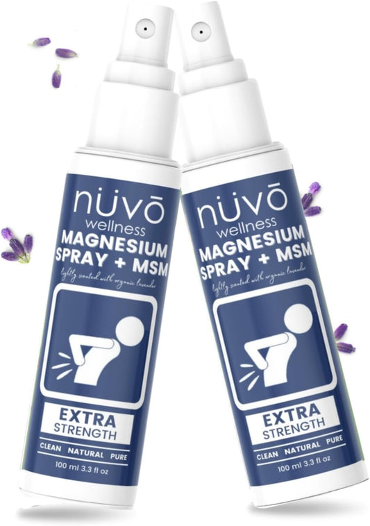 NUVO WELLNESS ESSENTIALS Magnesium Oil Spray with MSM - Relax Muscles Fast - Lavender Scented - 2 Pack - 100 ml (Pack of 2) - Made in Canada