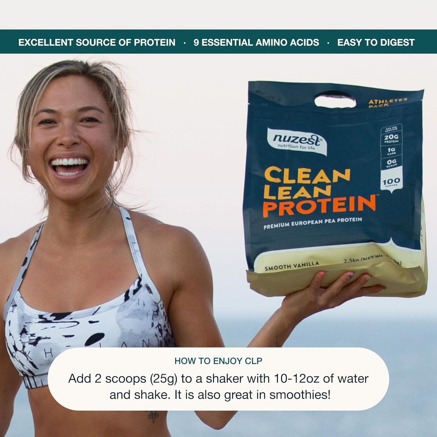 Nuzest Clean Lean Protein Powder - Vegan Plant Based Protein Shake, Smooth Vanilla Flavor, 100 Servings, 5.5 lb - Dairy Free, Gluten Free, GMO Free