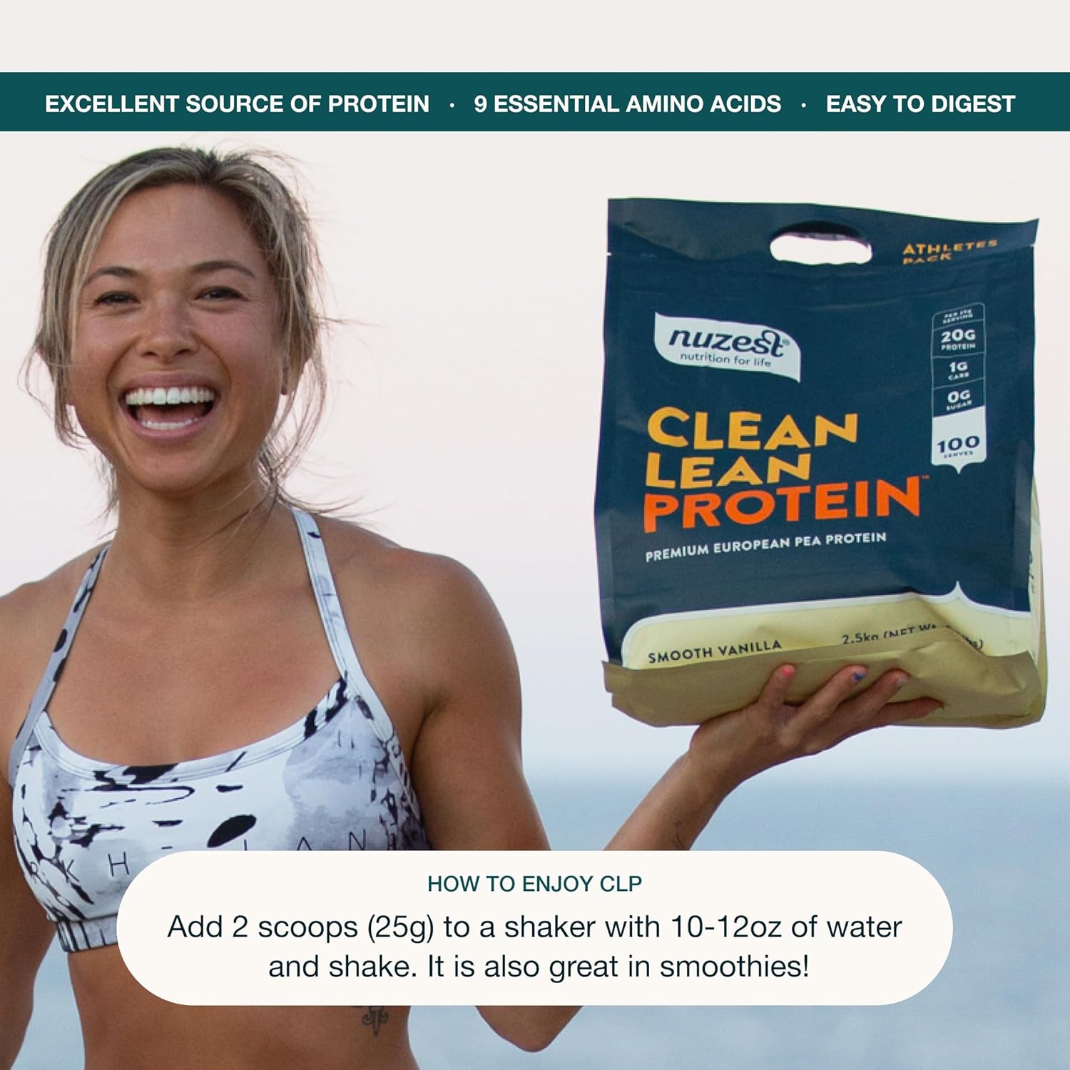 Nuzest Clean Lean Protein Powder - Vegan Plant Based Protein Shake, Smooth Vanilla Flavor, 100 Servings, 5.5 lb - Dairy Free, Gluten Free, GMO Free