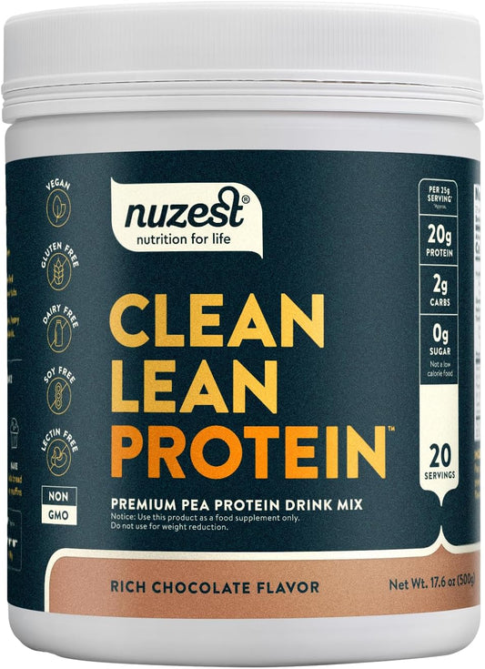 Nuzest Clean Lean Protein Powder, Rich Chocolate Flavor - Premium Vegan Pea Protein Shake, Dairy/Gluten/GMO Free - 20 Servings, 1.1 lb