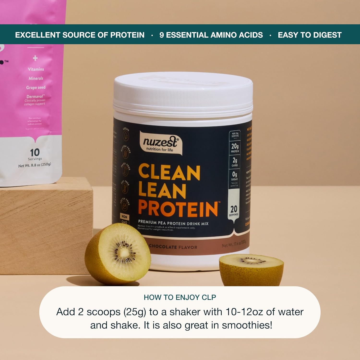 Nuzest Clean Lean Protein Powder, Rich Chocolate Flavor - Premium Vegan Pea Protein Shake, Dairy/Gluten/GMO Free - 20 Servings, 1.1 lb