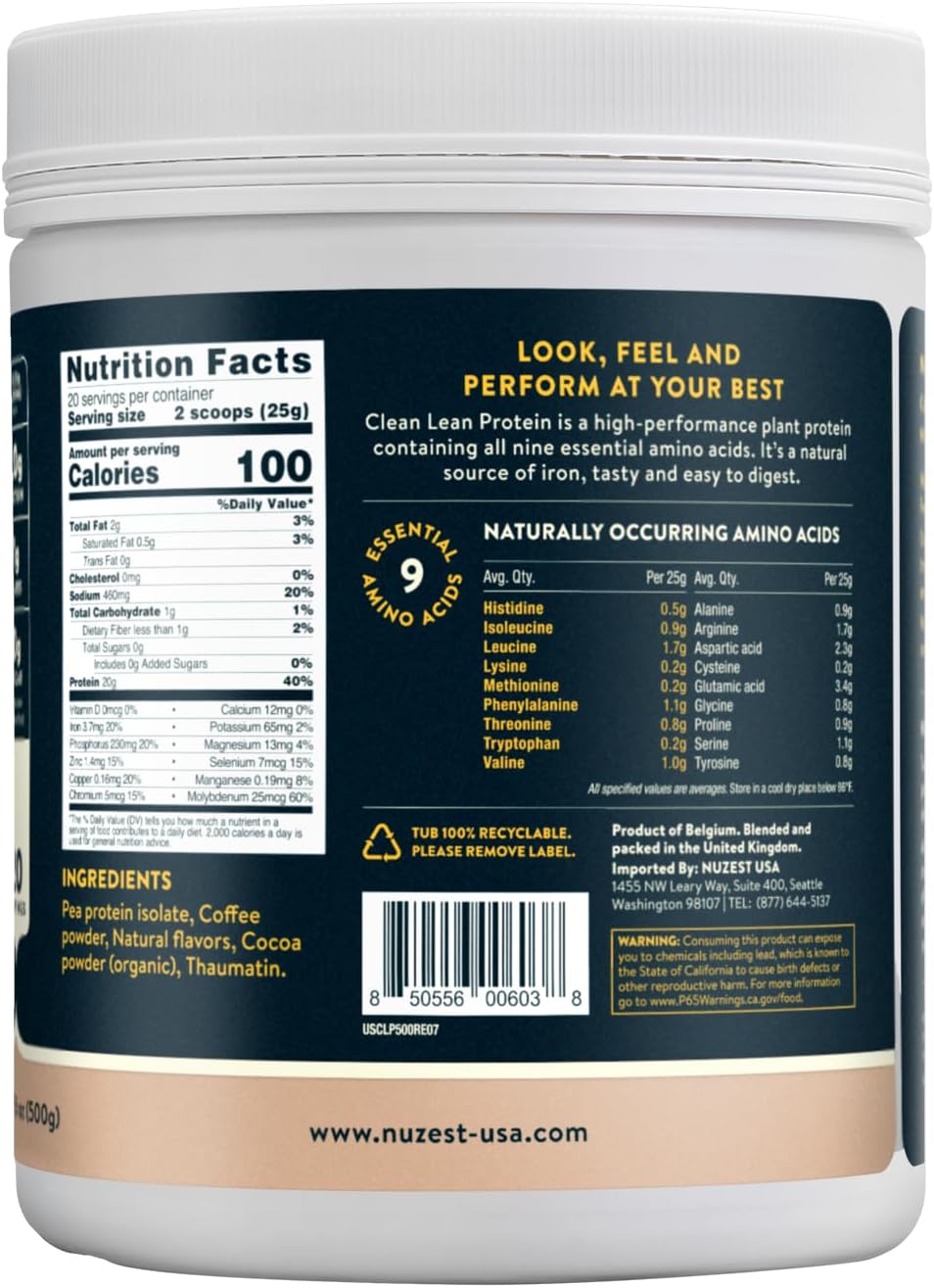 Nuzest Real Coffee Pea Protein Powder - Premium Vegan Plant Based Protein Shake, Dairy Gluten GMO Free - 20 Servings 1.1 lb