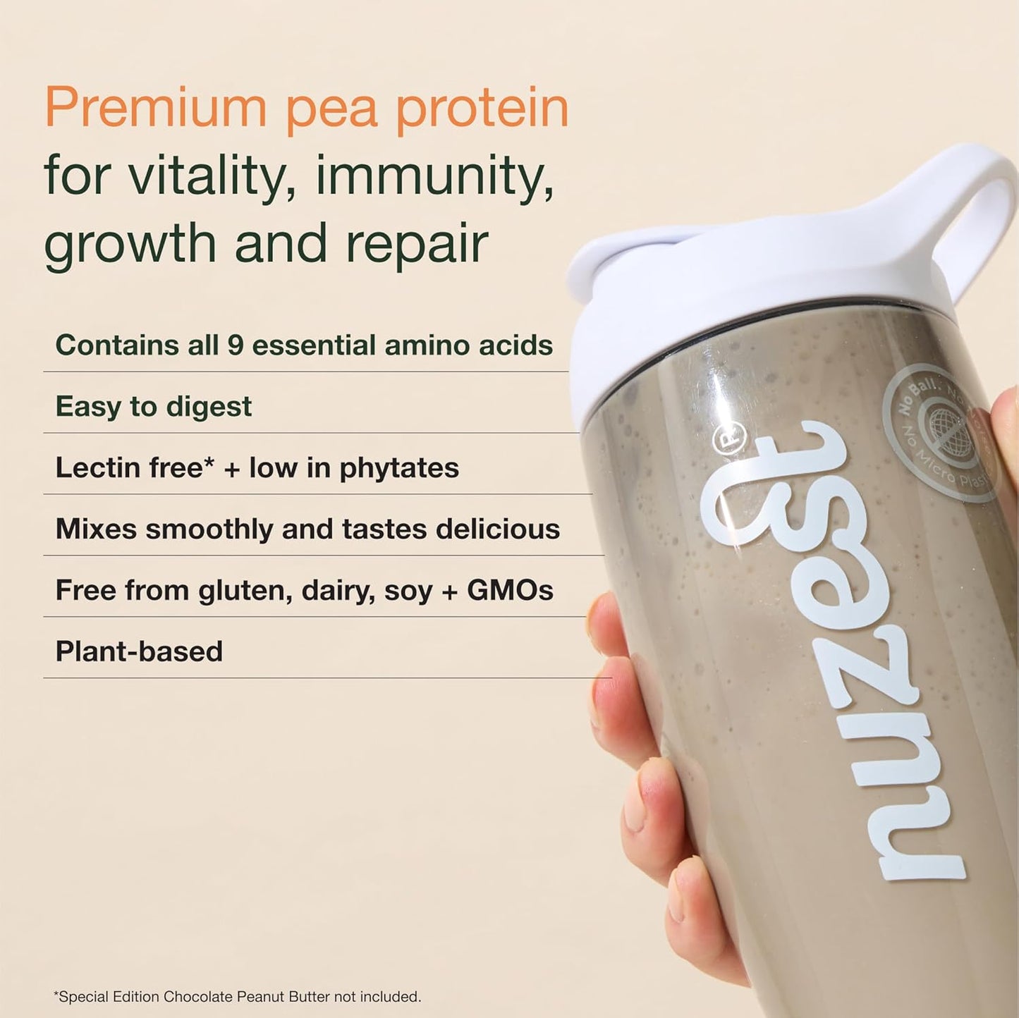 Nuzest Real Coffee Pea Protein Powder - Premium Vegan Plant Based Protein Shake, Dairy Gluten GMO Free - 20 Servings 1.1 lb