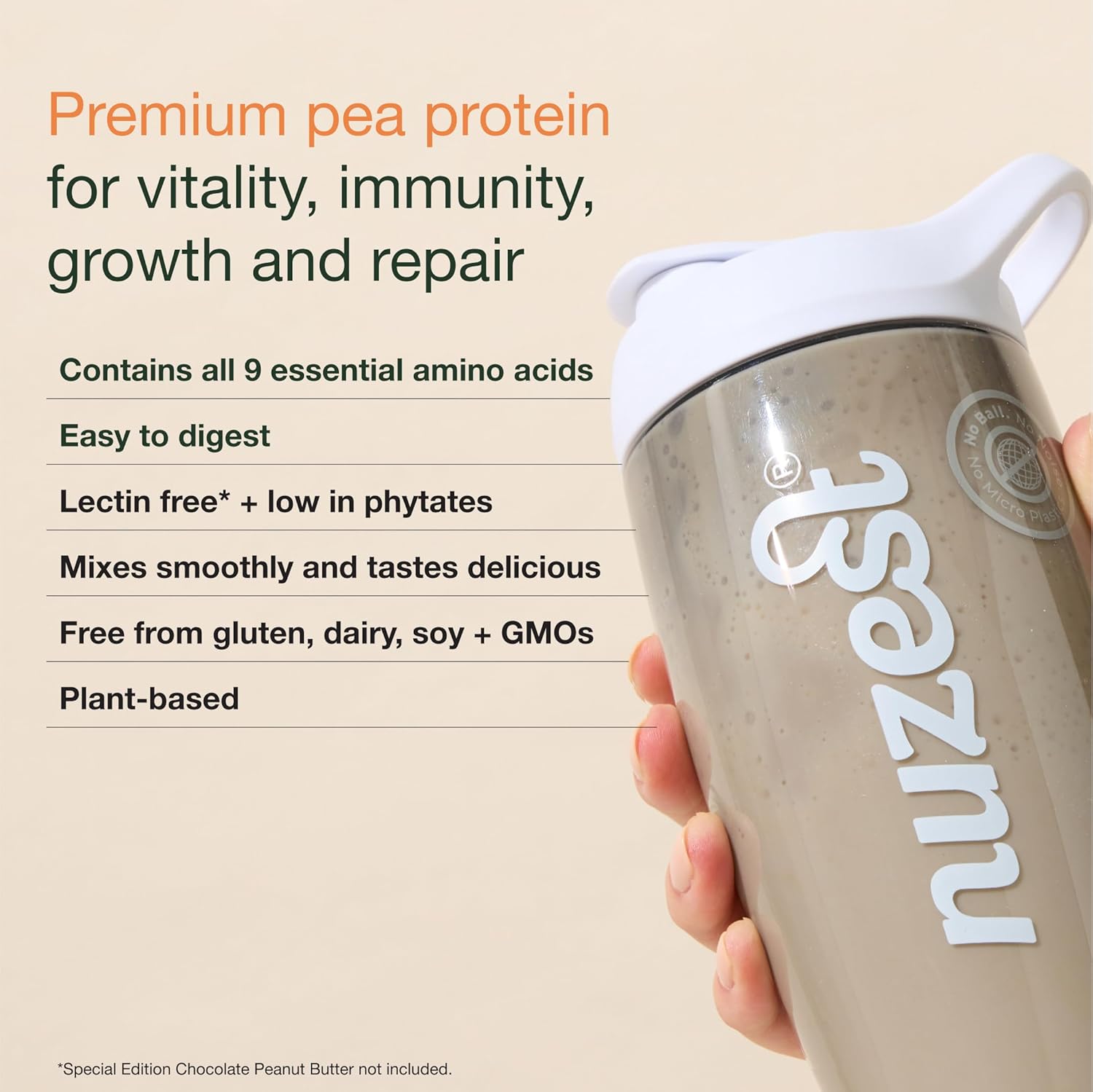 Nuzest Real Coffee Pea Protein Powder - Premium Vegan Plant Based Protein Shake, Dairy Gluten GMO Free - 20 Servings 1.1 lb