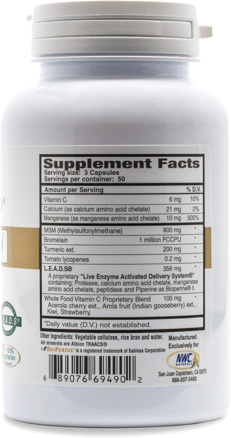 NWC Naturals MSM Gold Systemic Enzyme Capsules - 150 Count, All-Natural Vegetarian Formula for Healthy Joints and Muscles
