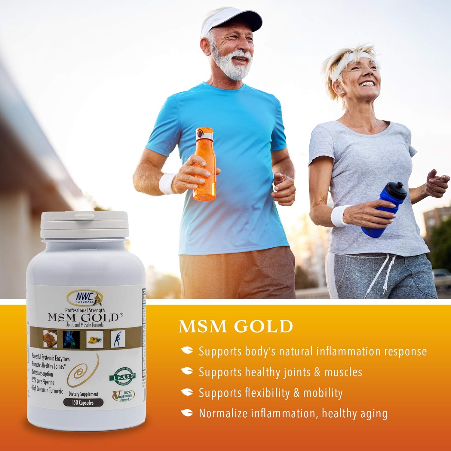 NWC Naturals MSM Gold Systemic Enzyme Capsules - 150 Count, All-Natural Vegetarian Formula for Healthy Joints and Muscles