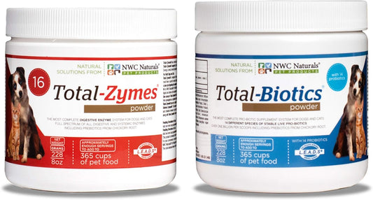 NWC Naturals Twin Pack: Total-Zymes and Total-Biotics Probiotics and Digestive Enzymes for Dogs and Cats - 8-Ounce each
