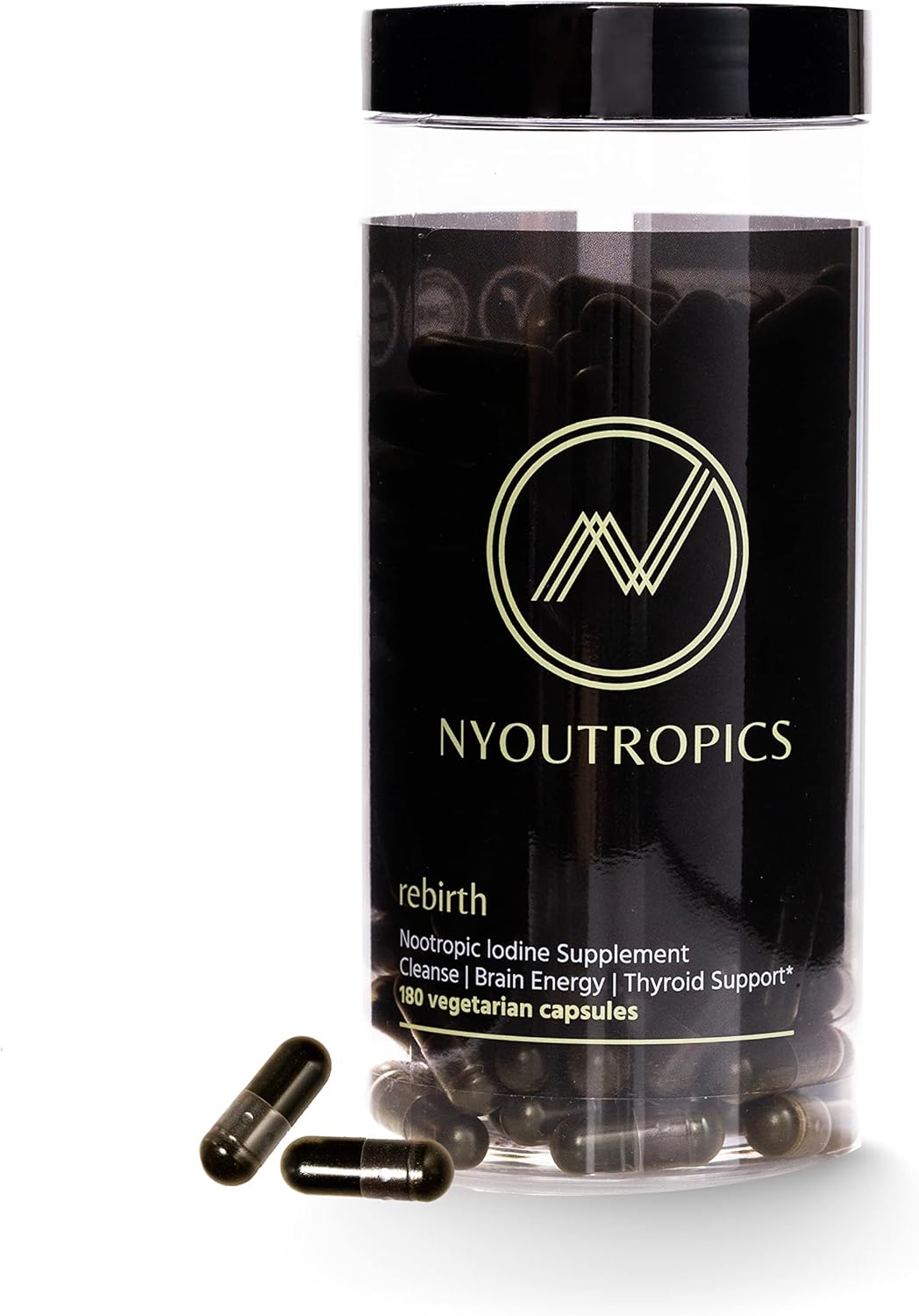 NYOUTROPICS Rebirth Nootropic Iodine Supplement - 180 Vegan Capsules for Brain and Thyroid Support, Non-Accumulating Monovalent Iodine