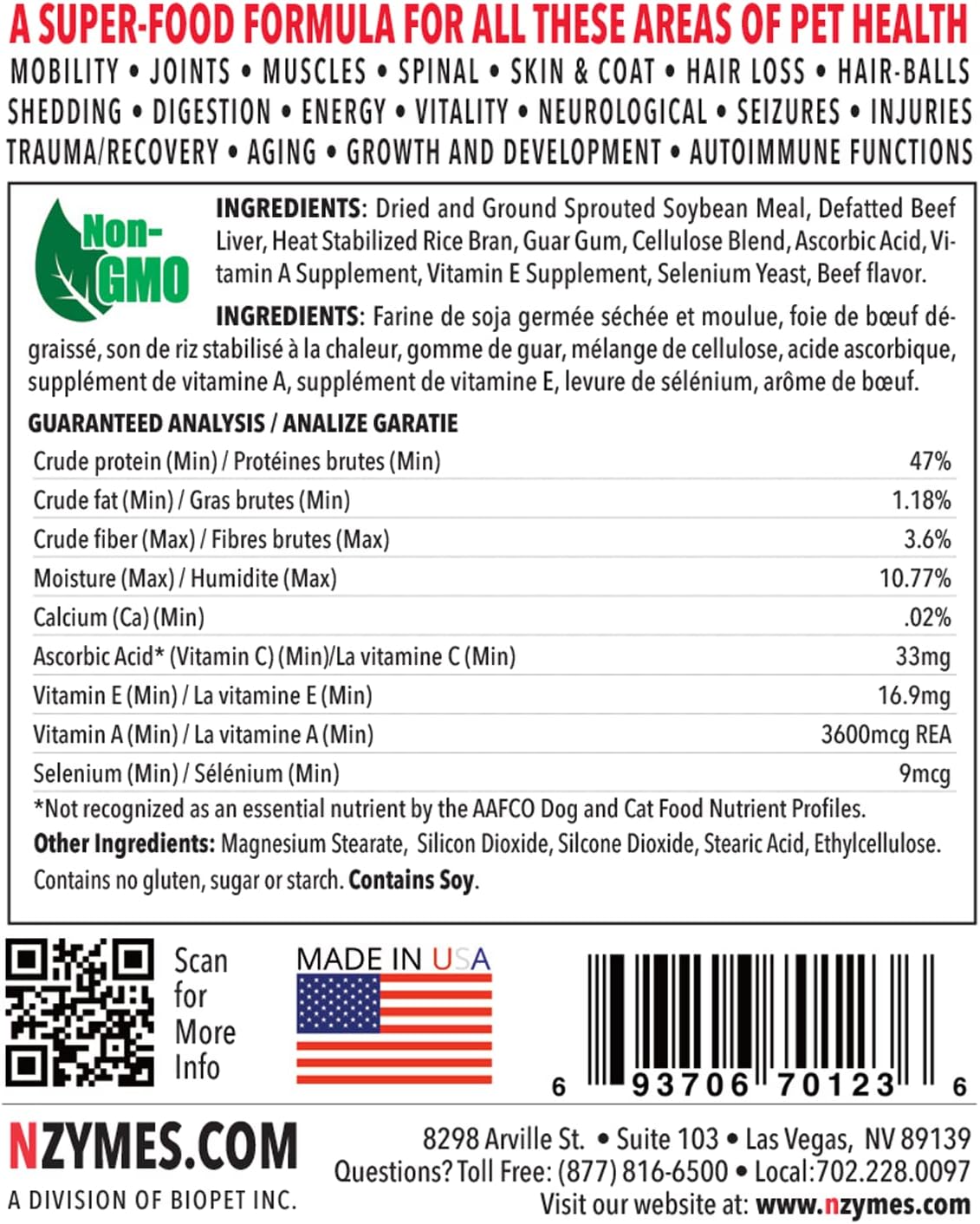 Nzymes® Antioxidant Dog Treats for Large Dogs - Supports Joints, Hips, Skin, Coat, Digestion, and Overall Health - 180 Treats - Made in USA