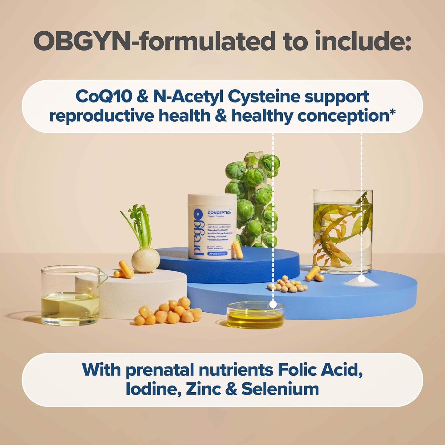 O Positiv PREGGO Conception Support Capsules - OBGYN-Formulated Pre Prenatal Vitamins - CoQ10, N-Acetyl Cysteine - Female Sexual Health, 60 Count