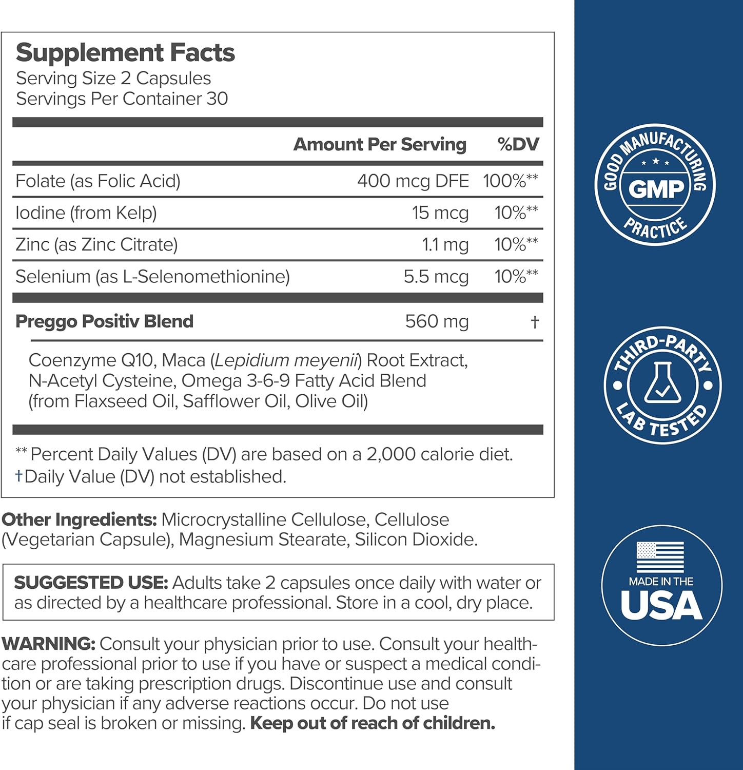 O Positiv PREGGO Conception Support Capsules - OBGYN-Formulated Pre Prenatal Vitamins - CoQ10, N-Acetyl Cysteine - Female Sexual Health, 60 Count