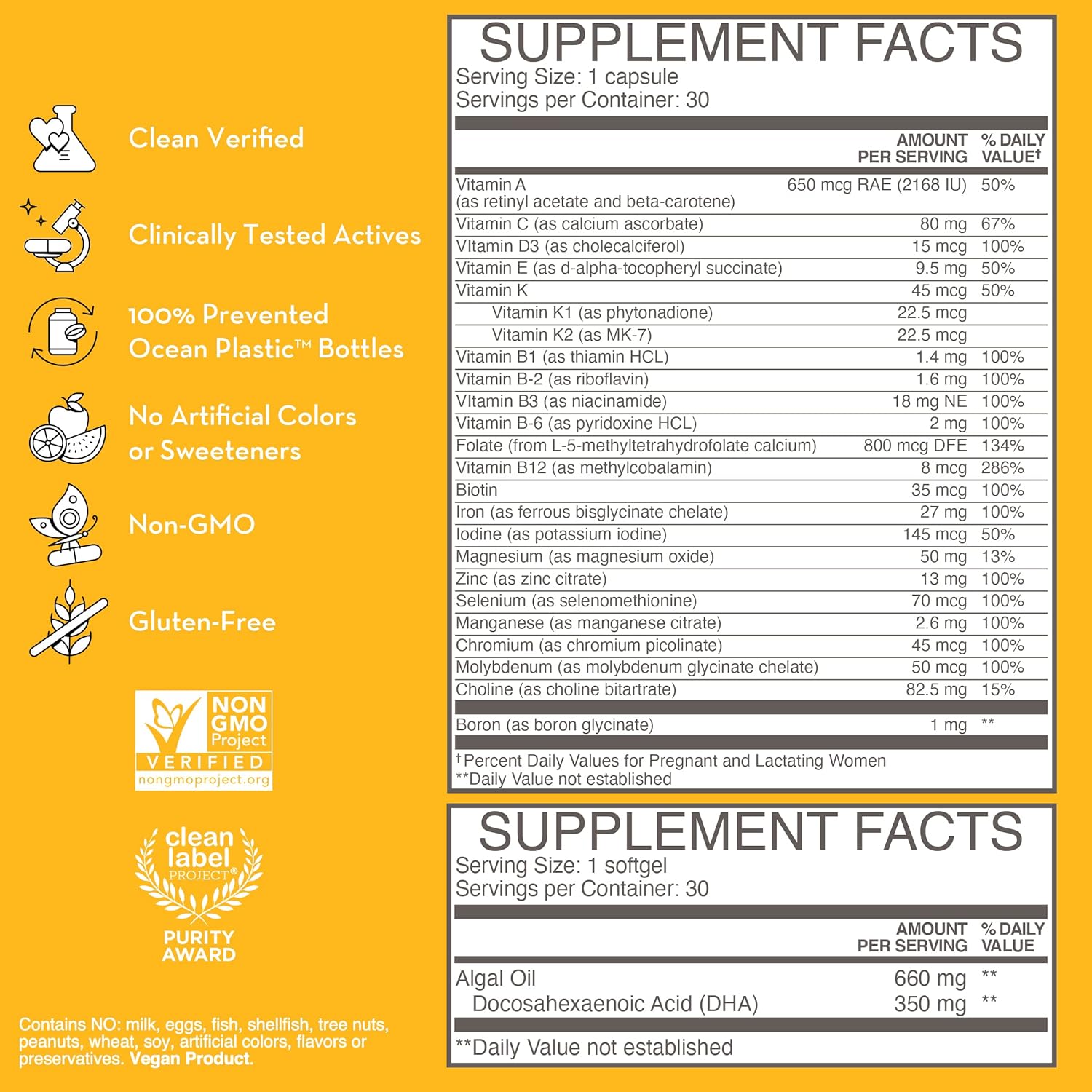 OBGYN Formulated Vegan Prenatal & Postnatal Vitamins Combo Pack with Choline for Clean Pre-to-Post Pregnancy Support