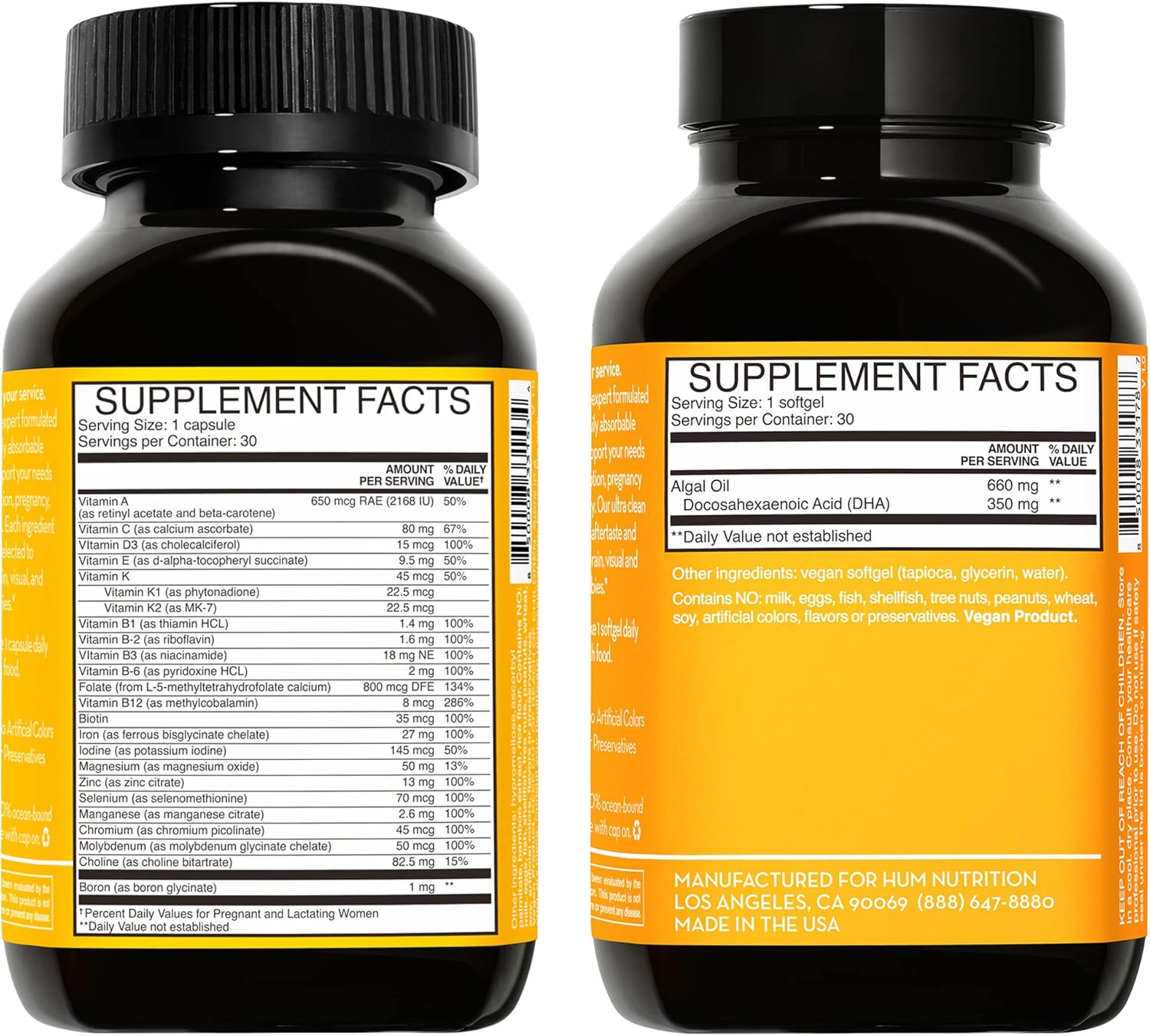 OBGYN Formulated Vegan Prenatal & Postnatal Vitamins Combo Pack with Choline for Clean Pre-to-Post Pregnancy Support