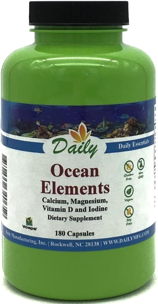 Ocean Elements™ Daily Manufacturing Supplement - 180 Vegetarian Capsules with Calcium, Magnesium, Iodine, and Vitamin D3