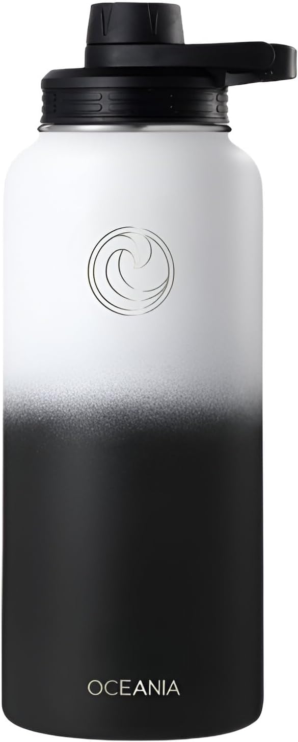 Oceania Flask 32oz Stainless Steel Water Bottle Set - Modern, Leakproof, Insulated with 3 Lids, Straws & Cleaning Brushes - BPA-Free Camping & Hiking Hydration