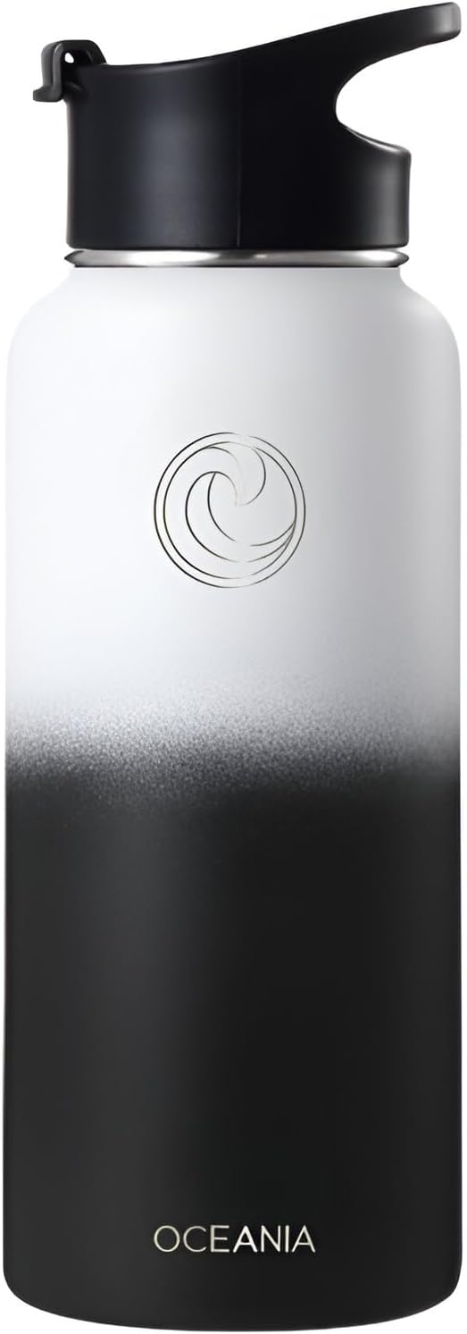 Oceania Flask 32oz Stainless Steel Water Bottle Set - Modern, Leakproof, Insulated with 3 Lids, Straws & Cleaning Brushes - BPA-Free Camping & Hiking Hydration