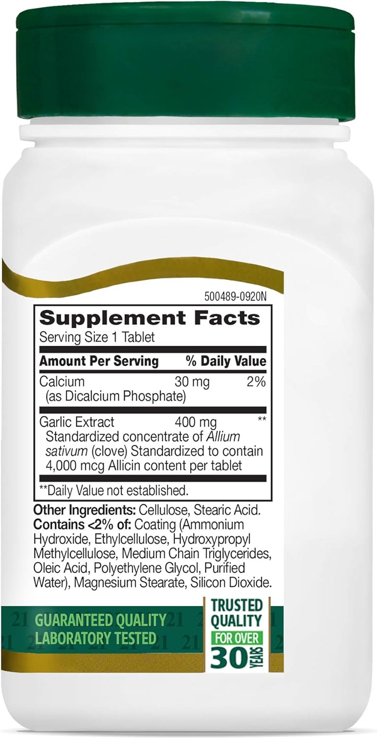 Odorless 21st Century Garlic Tablets - 60 Count - Supports Heart Health (21840)