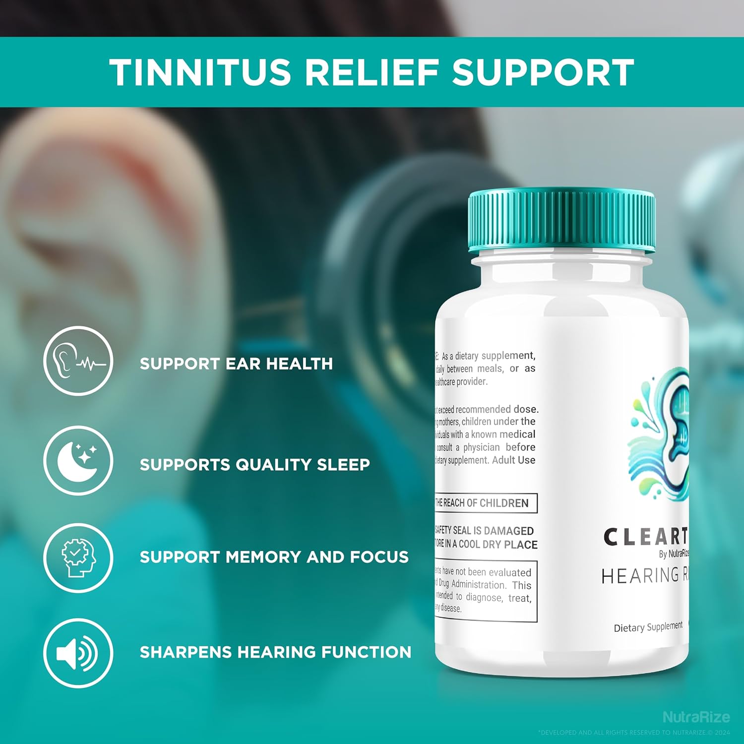 Official Auditory Support Capsules (300 Capsules) for ClearTone Tinnitus Relief and Overall Ear Health - NutraRize ClearTones Review