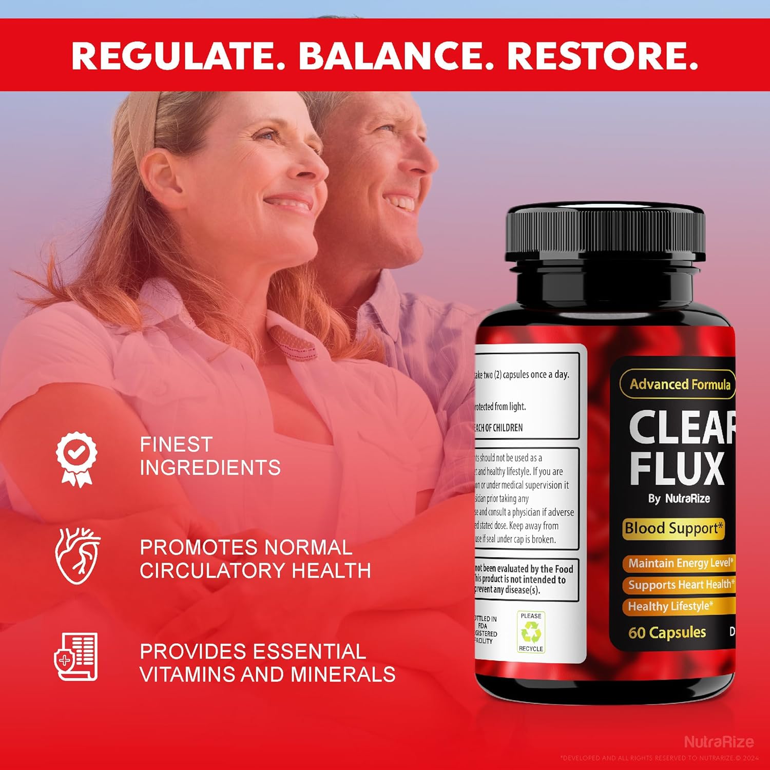 Official NutraRize Clear Flux Capsules (2 Pack) - Blood Vessel Cleaner for Healthy Circulation & Stable Levels - Natural Health Supplement (120 Capsules)