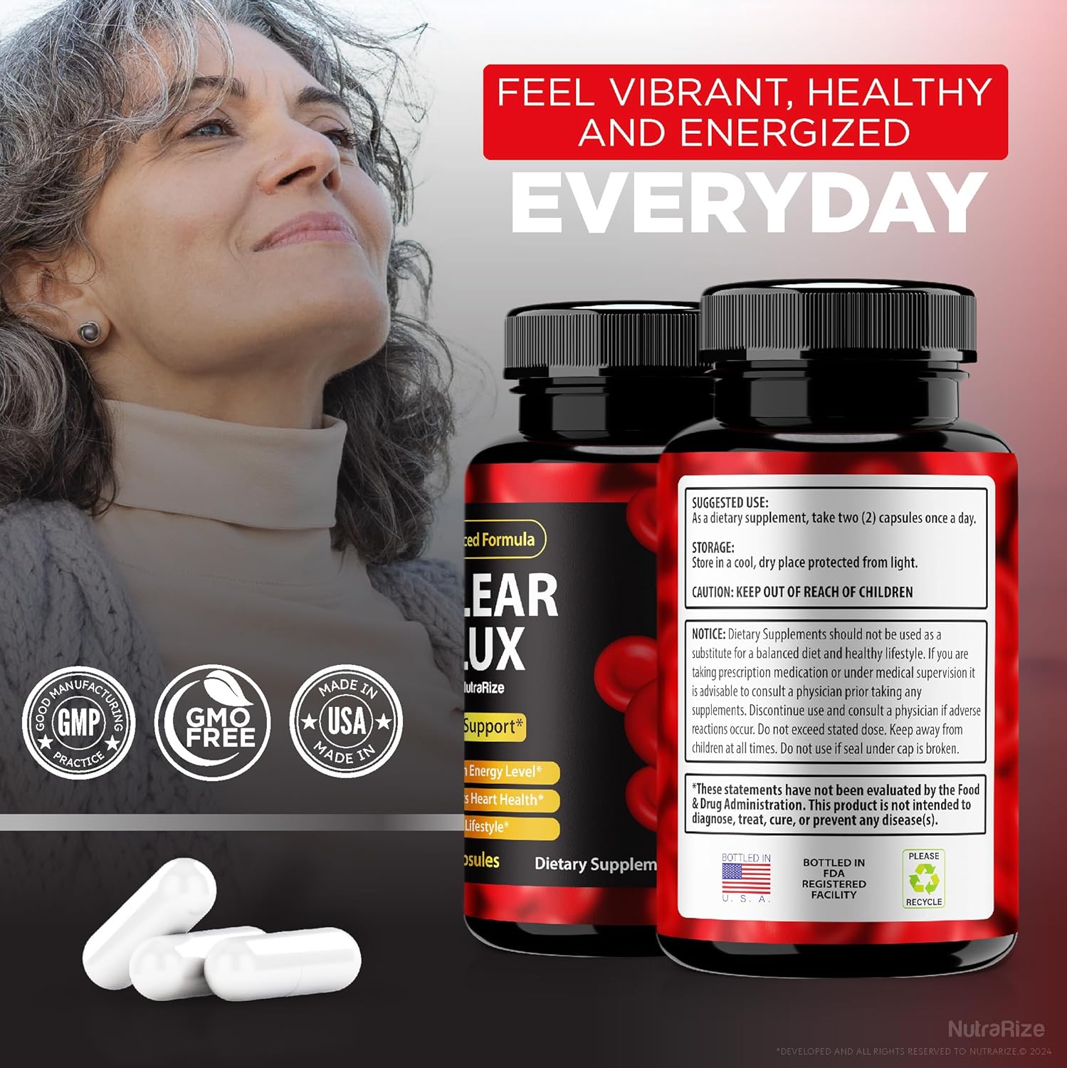 Official NutraRize Clear Flux Capsules (2 Pack) - Blood Vessel Cleaner for Healthy Circulation & Stable Levels - Natural Health Supplement (120 Capsules)