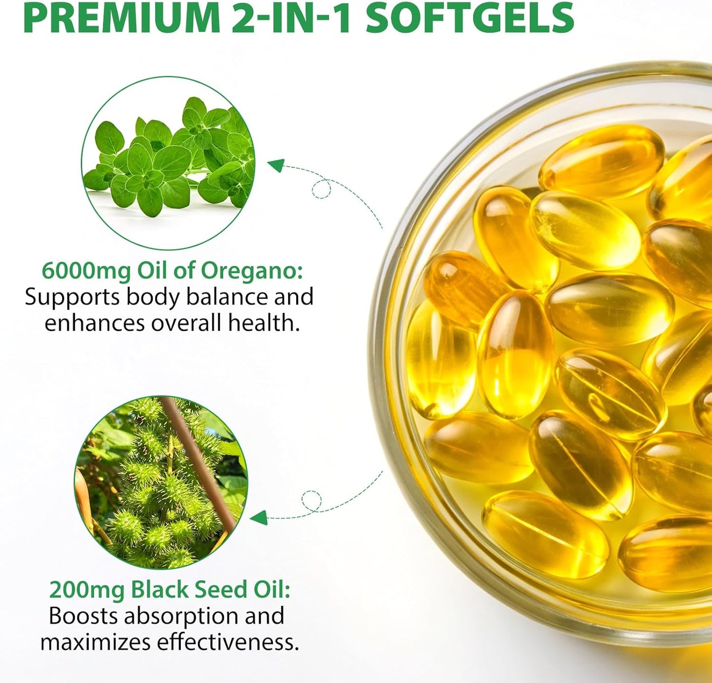 Oil of Oregano Softgels with Black Seed Oil- 6000mg Per Serving- Immune Support, Digestive Health, Antioxidant- Non-GMO, Gluten-Free, Dairy-Free