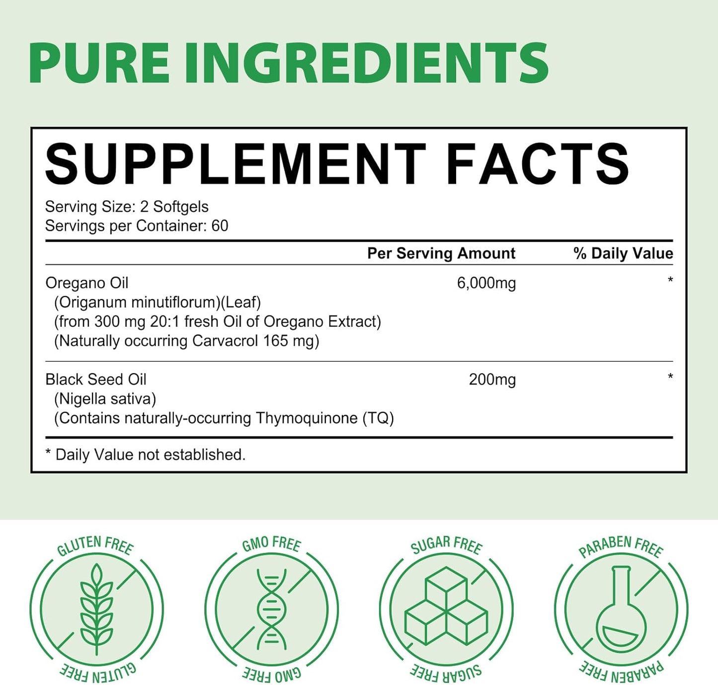 Oil of Oregano Softgels with Black Seed Oil- 6000mg Per Serving- Immune Support, Digestive Health, Antioxidant- Non-GMO, Gluten-Free, Dairy-Free