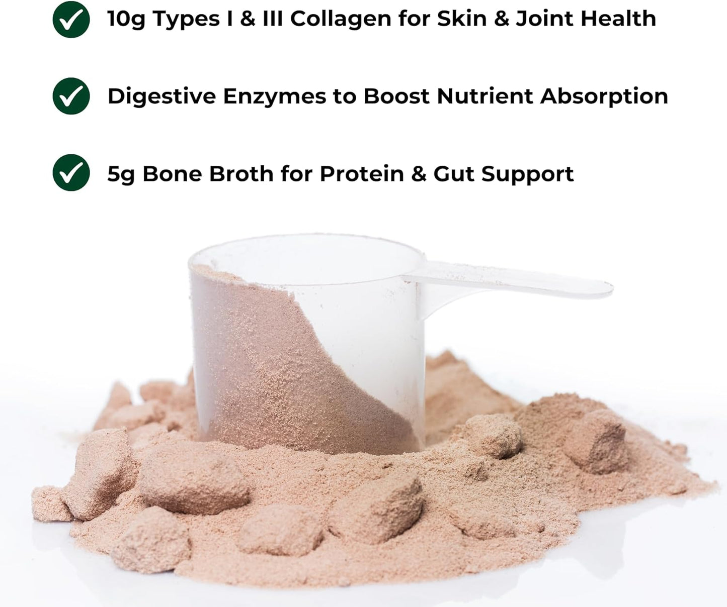 Olea Advanced Collagen & Bone Broth Powder - 10g Collagen, 5g Bone Broth, Hyaluronic Acid, MSM, Probiotics, Enzymes - Skin, Hair, Nails, Joints, Gut Health - Rich Chocolate Flavor
