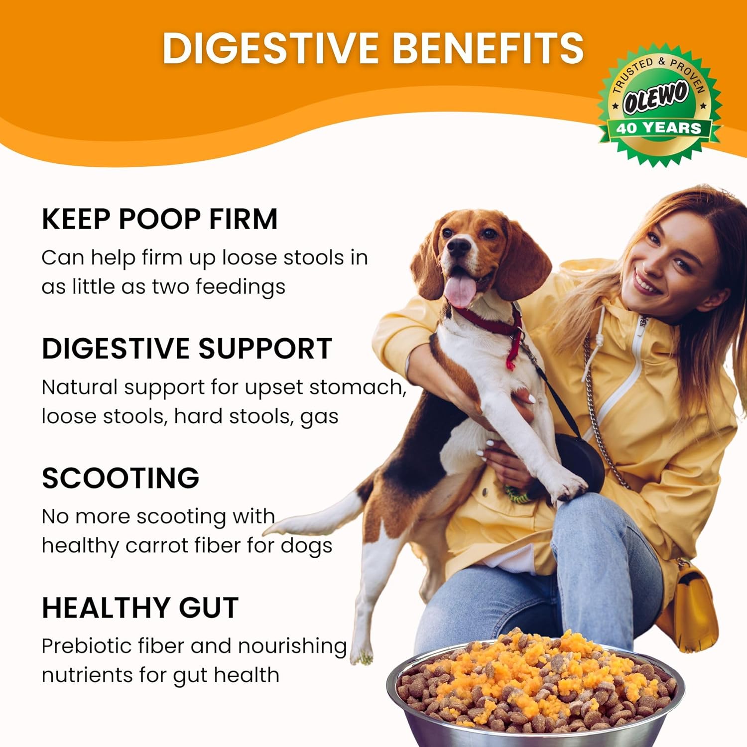 Olewo Original Carrots for Dogs - Fiber-Rich Digestive Dog Food Topper, Skin & Coat Support, Whole Food Multivitamin, Gut Health Boost - 2.2 lbs