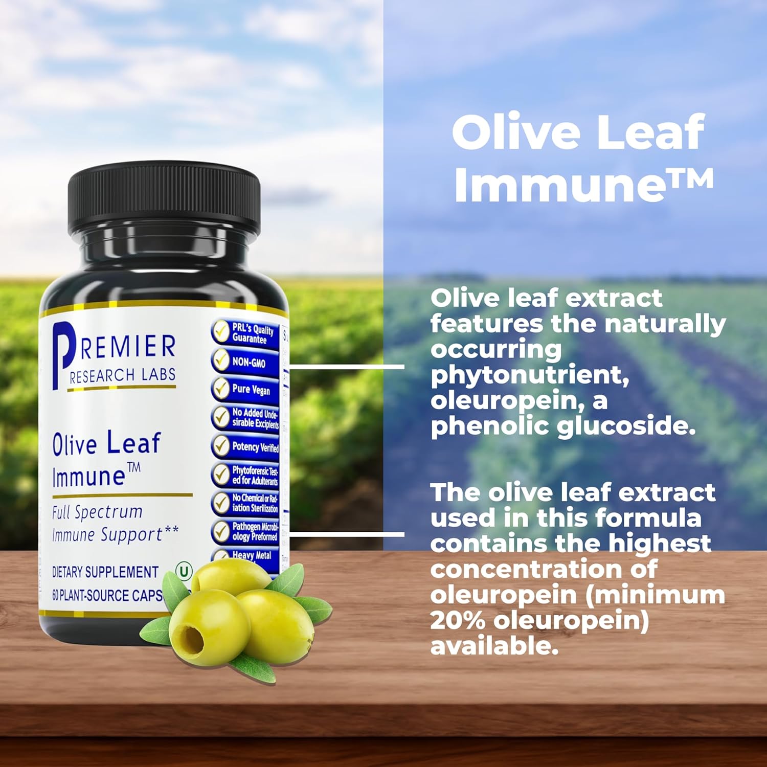 Olive Leaf Extract Capsules - Immune & Heart Health Support Supplement with Oleuropein - 60 Vegetarian Capsules