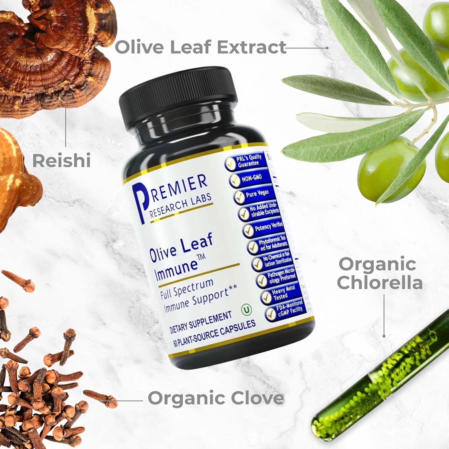Olive Leaf Extract Capsules - Immune & Heart Health Support Supplement with Oleuropein - 60 Vegetarian Capsules