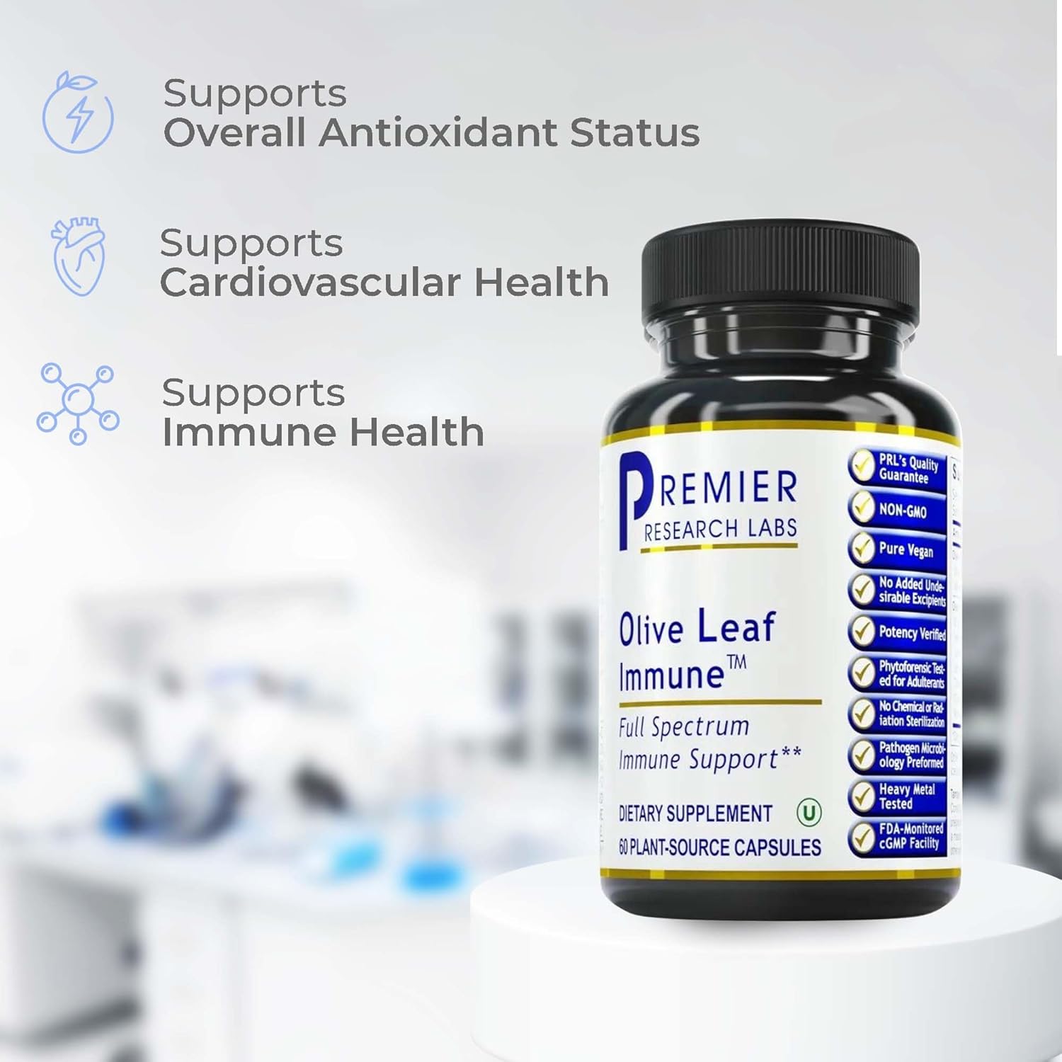 Olive Leaf Extract Capsules - Immune & Heart Health Support Supplement with Oleuropein - 60 Vegetarian Capsules