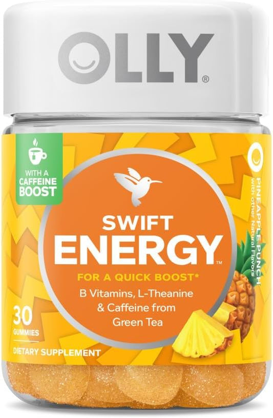 OLLY Energy Gummy with Green Tea Caffeine & B Vitamins, L Theanine, Pineapple Flavor - 30 Ct