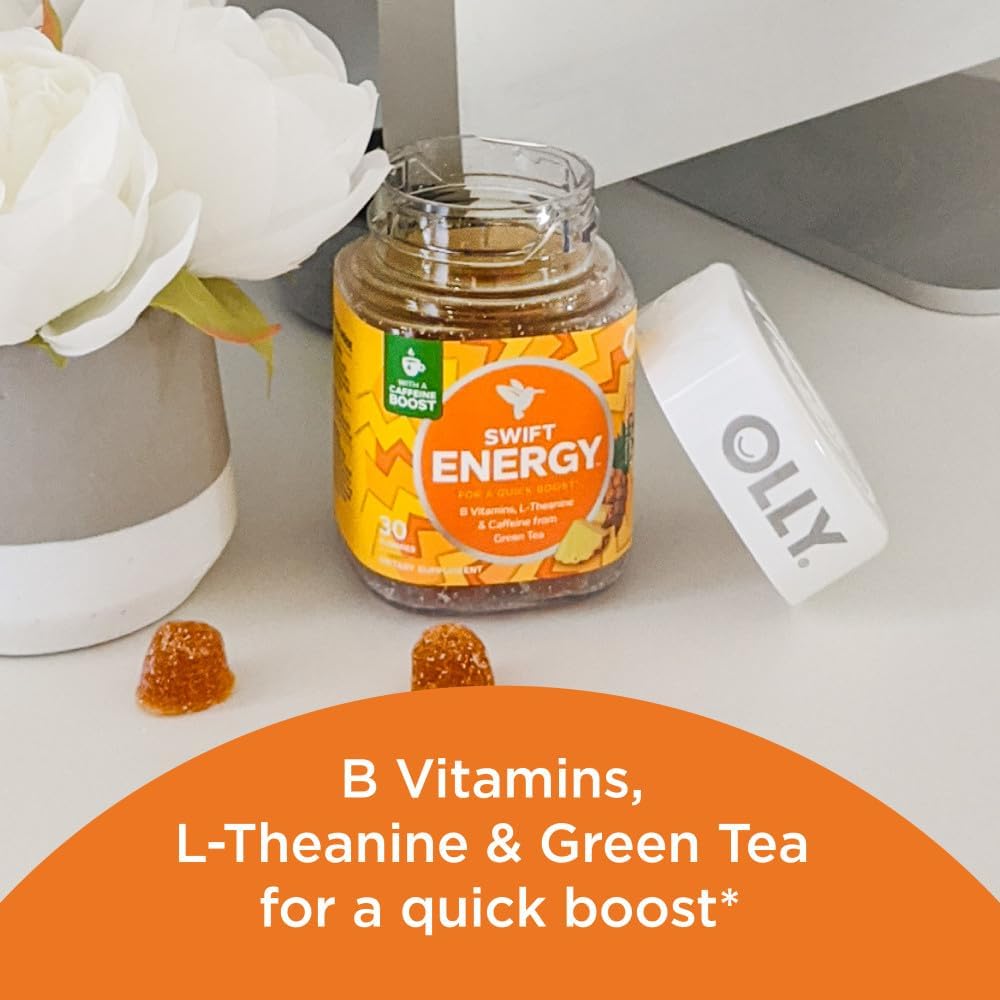 OLLY Energy Gummy with Green Tea Caffeine & B Vitamins, L Theanine, Pineapple Flavor - 30 Ct