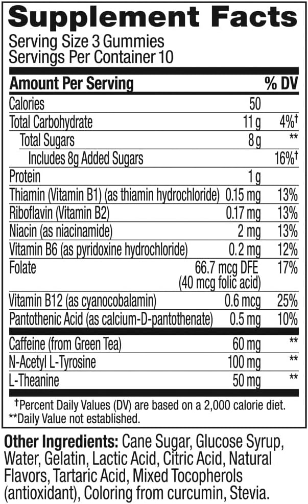 OLLY Energy Gummy with Green Tea Caffeine & B Vitamins, L Theanine, Pineapple Flavor - 30 Ct