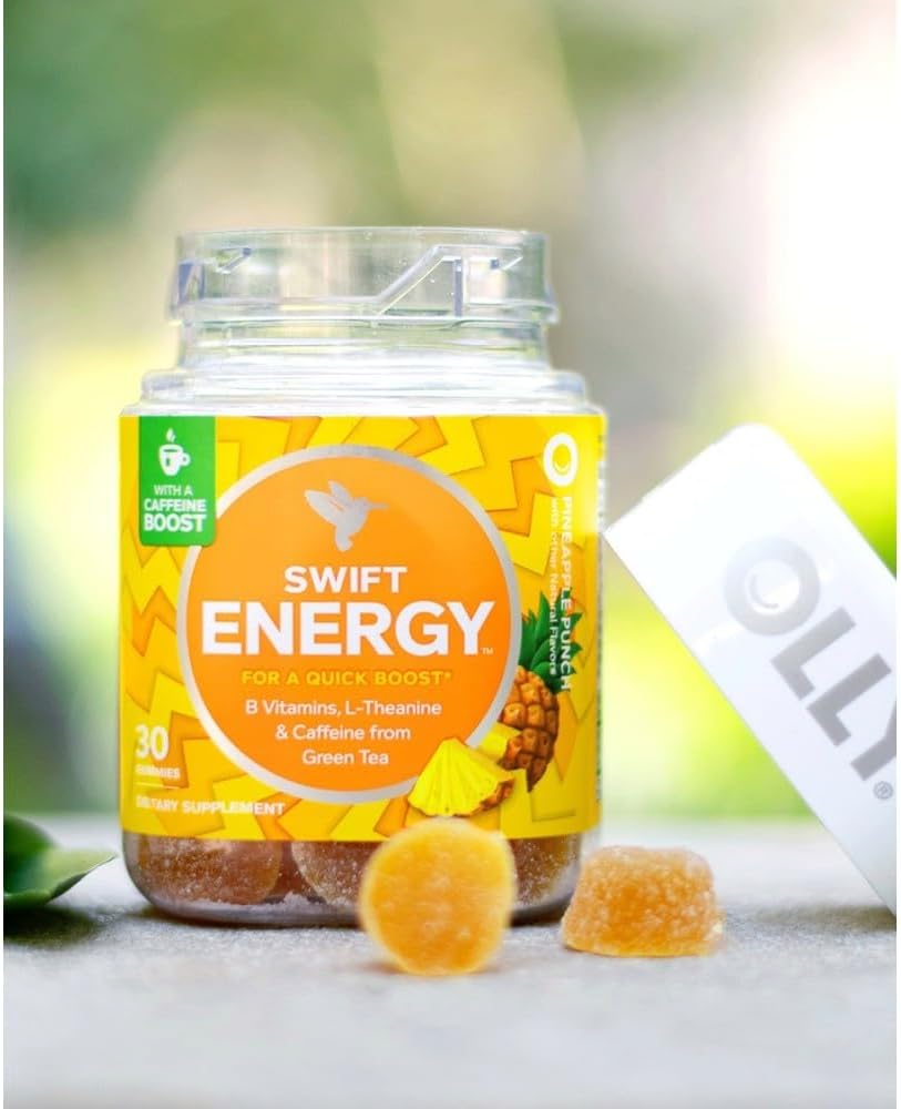 OLLY Energy Gummy with Green Tea Caffeine & B Vitamins, L Theanine, Pineapple Flavor - 30 Ct