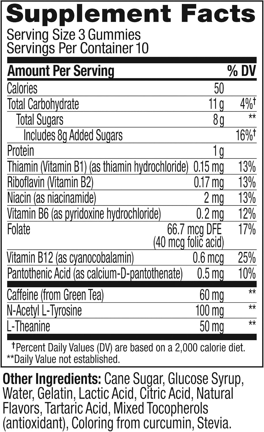 OLLY Energy Gummy with Green Tea Caffeine & B Vitamins, L Theanine, Pineapple Flavor - 30 Ct