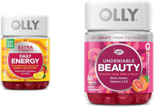 OLLY Extra Strength Daily Energy and Beauty Gummy Supplement with Biotin, Vitamin C, and CoQ10